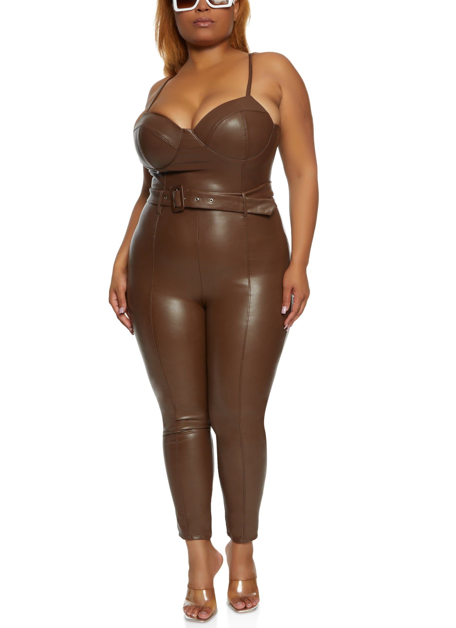Plus Size Faux Leather Belted Bustier Jumpsuit sold by Rainbow product image thumbnail 2