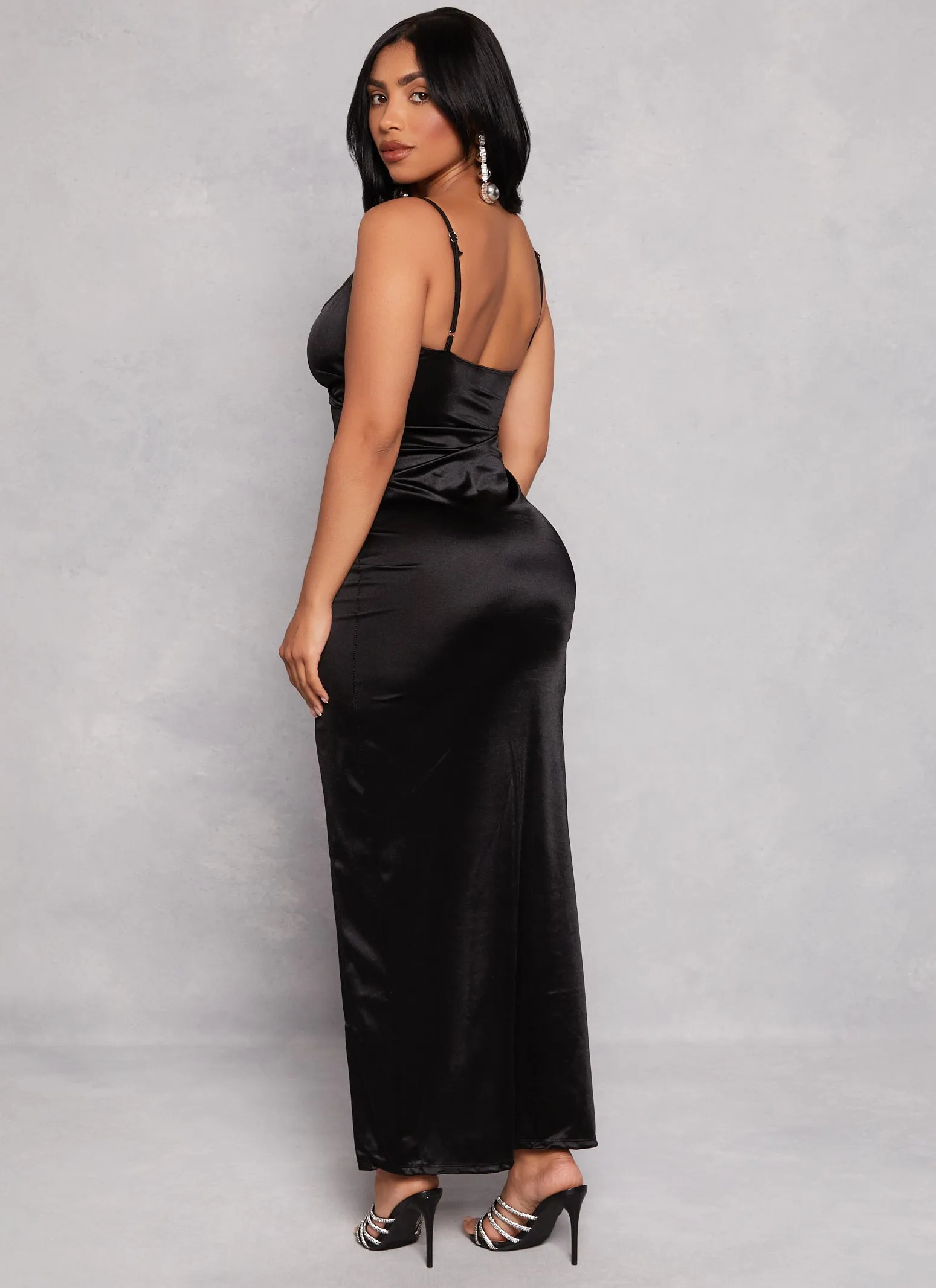 Satin Slit Front Faux Wrap Maxi Dress sold by Rainbow product image thumbnail 3
