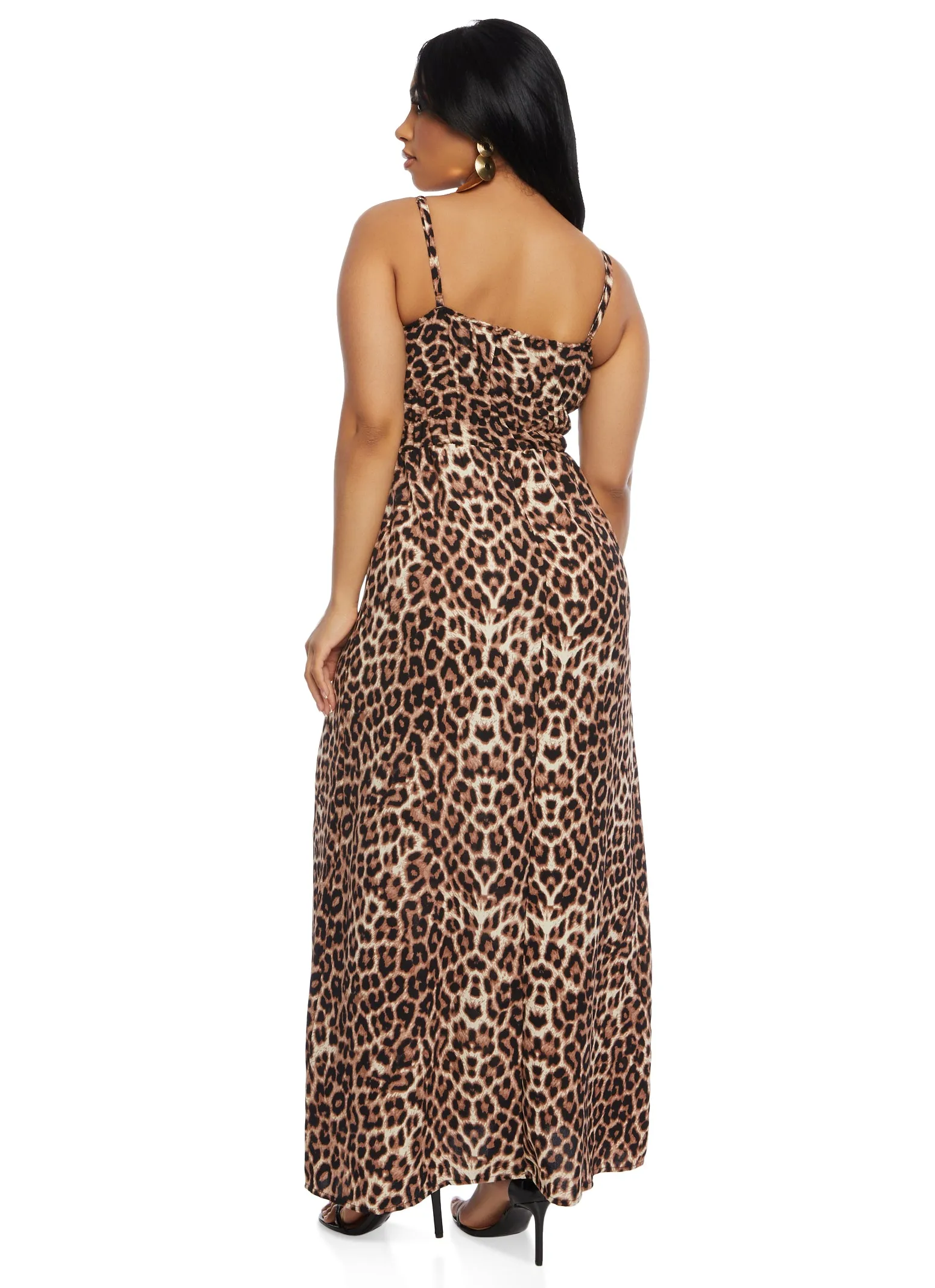 Animal Print Ruched Waist Plunge Maxi Dress sold by Rainbow product image thumbnail 3