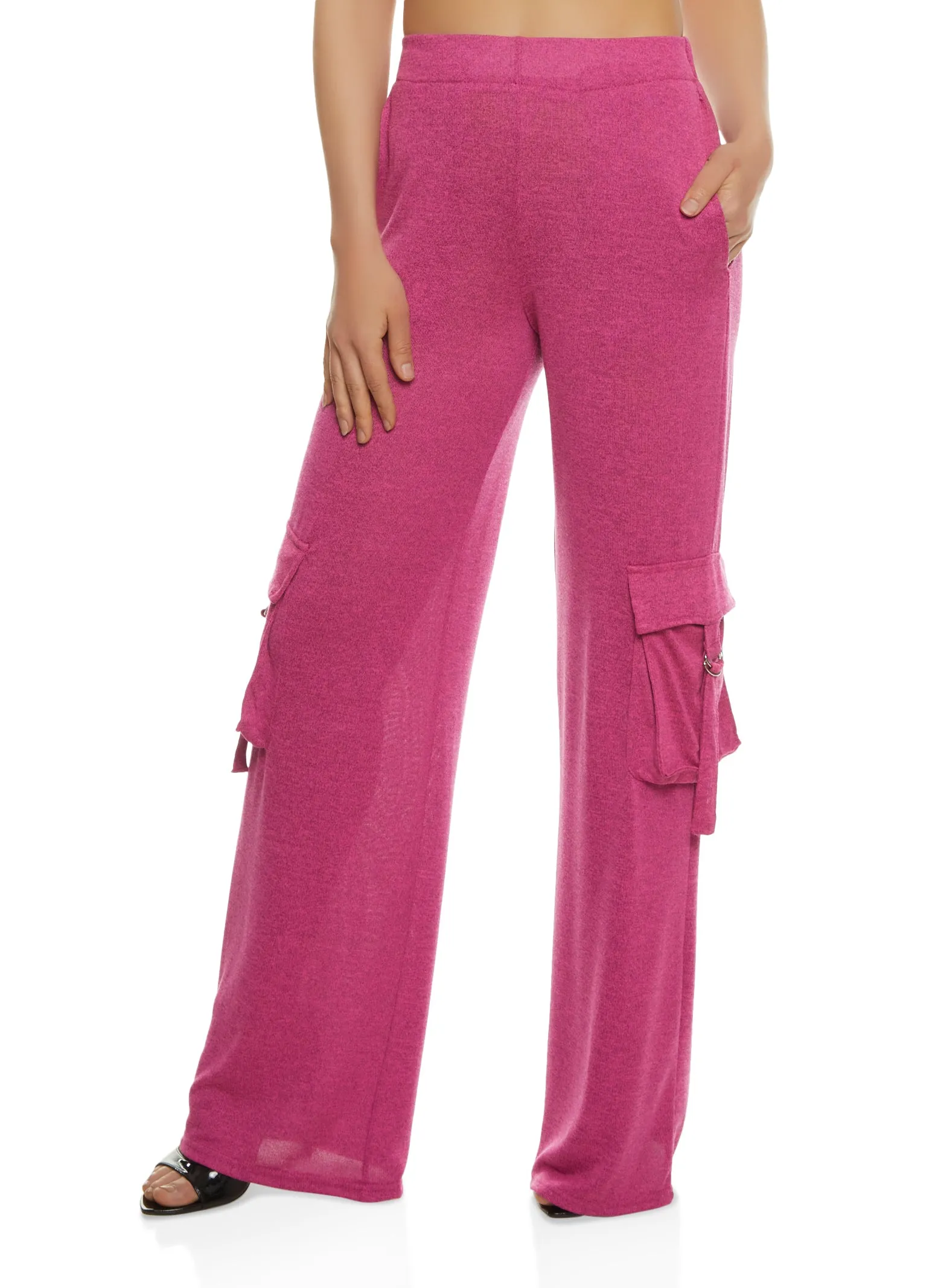 Daisy Brushed Knit Wide Leg Cargo Pocket Pants sold by Rainbow