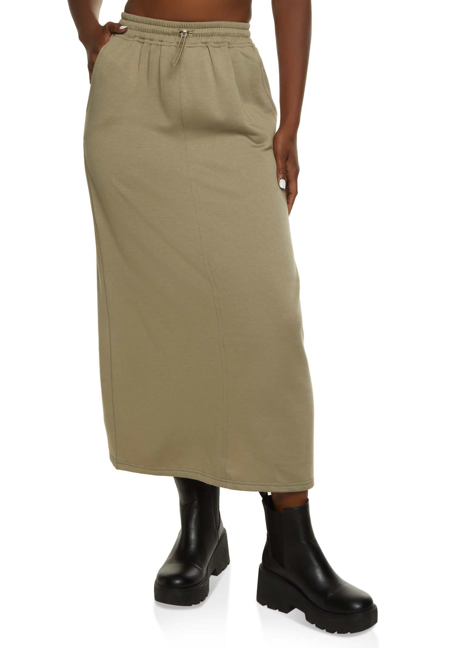 Fleece Lined Toggle Drawstring Maxi Skirt sold by Rainbow