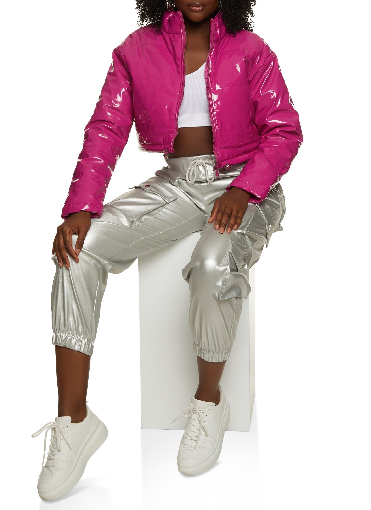 Faux Patent Leather Puffer Jacket sold by Rainbow product image thumbnail 2