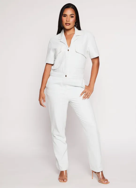 Denim Short Sleeve Utility Jumpsuit sold by Rainbow