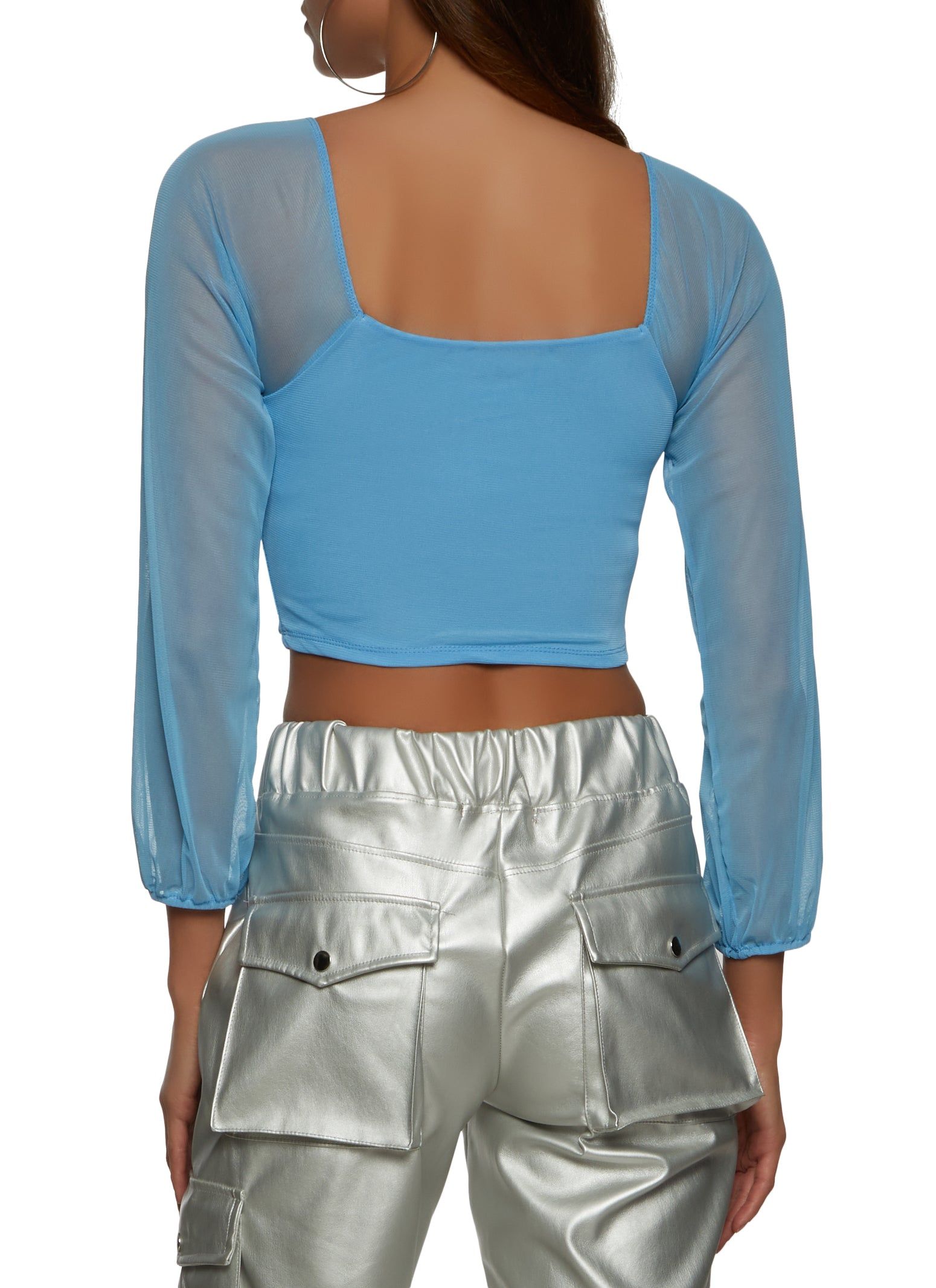 Mesh Long Sleeve Ruched Crop Top sold by Rainbow product image thumbnail 2