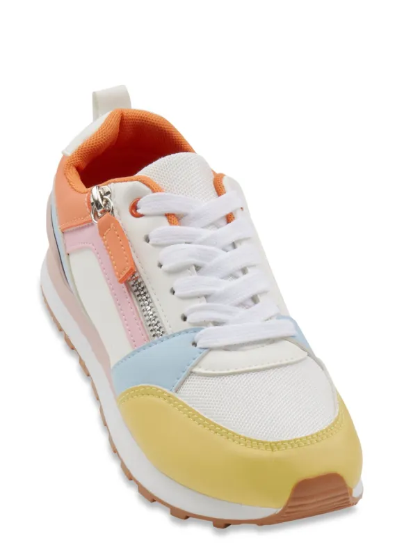 Zipper Detail Lace Up Sneakers sold by Rainbow