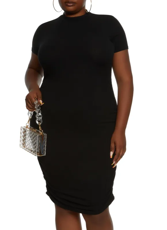 Plus Size Ribbed Knit Ruched Midi Dress sold by Rainbow