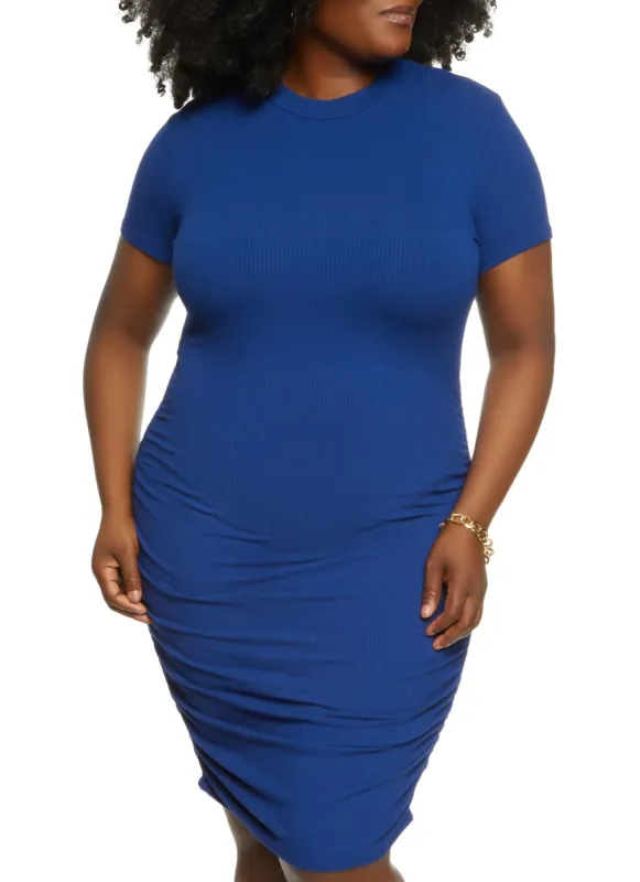 Plus Size Ribbed Knit Ruched Midi Dress sold by Rainbow