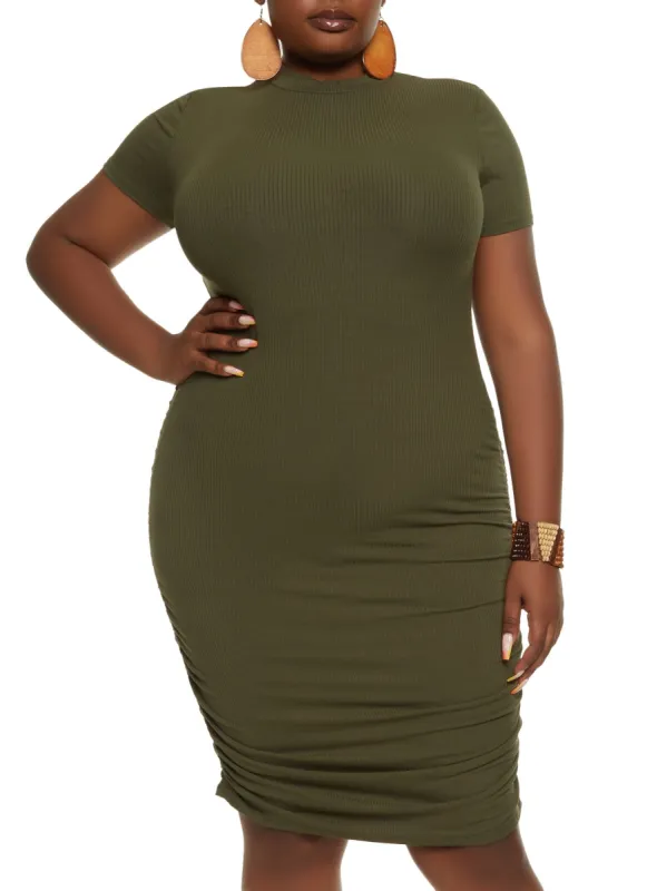 Plus Size Ribbed Knit Ruched Midi Dress sold by Rainbow