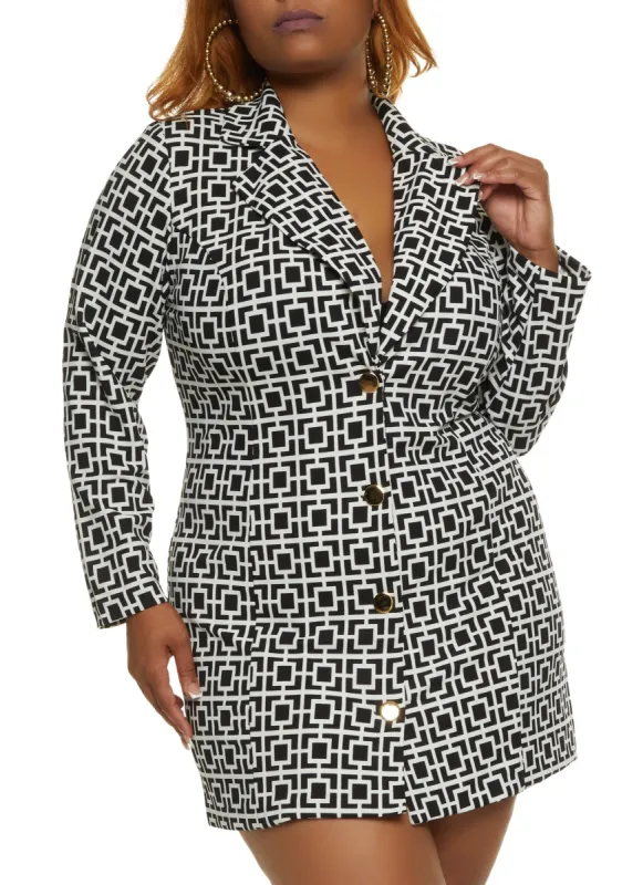 Plus Size Geometric Print Blazer Dress sold by Rainbow