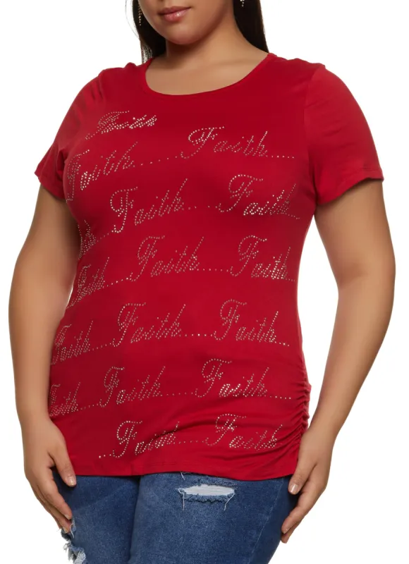 Plus Size Faith Rhinestone Graphic Tee sold by Rainbow
