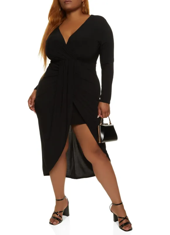 Plus Size Side Slit Faux Wrap Midi Dress sold by Rainbow