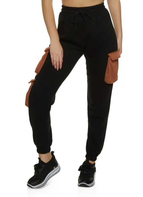 Color Block Drawstring Cargo Pocket Joggers sold by Rainbow