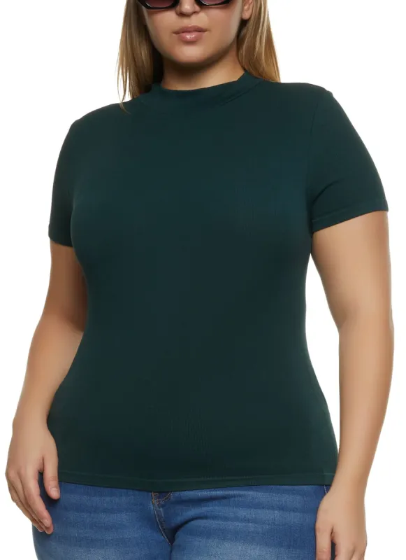 Plus Size Seamless Mock Neck Short Sleeve Tee sold by Rainbow