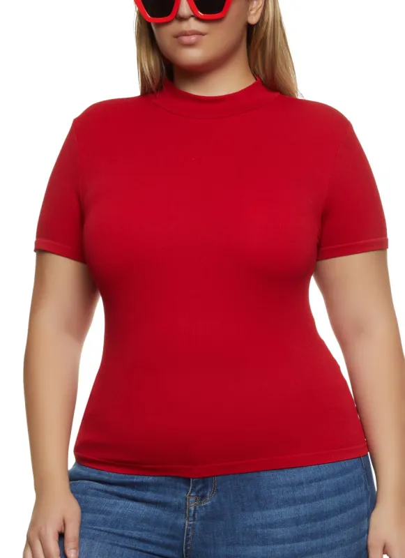 Plus Size Seamless Mock Neck Short Sleeve Tee sold by Rainbow