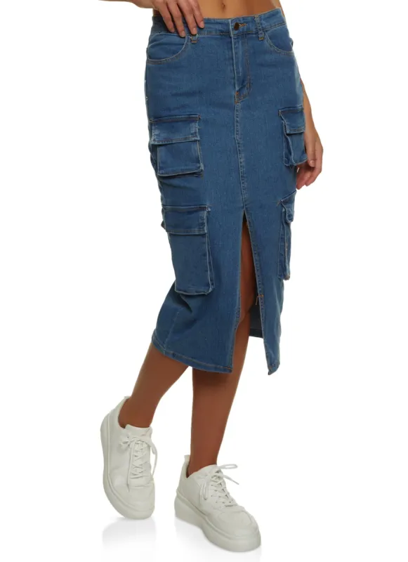 Slit Front Cargo Pocket Denim Skirt sold by Rainbow