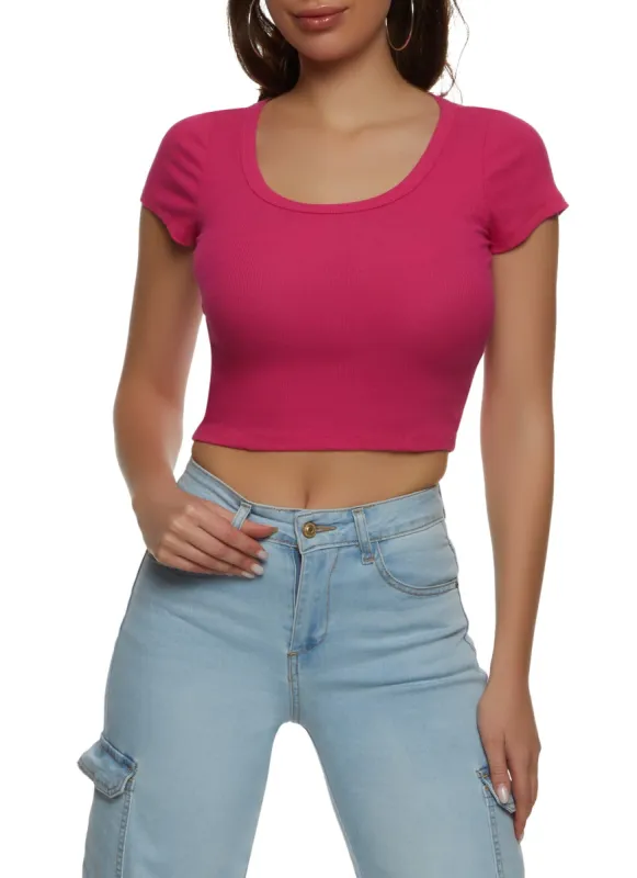 Rib Knit Scoop Neck Crop Top sold by Rainbow