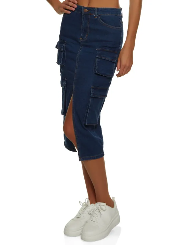 Slit Front Cargo Pocket Denim Skirt sold by Rainbow