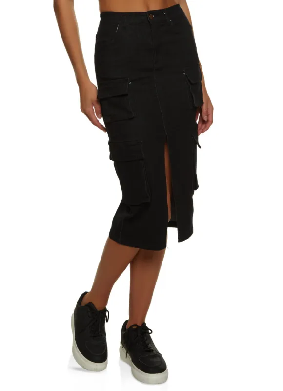 Slit Front Cargo Pocket Denim Skirt sold by Rainbow
