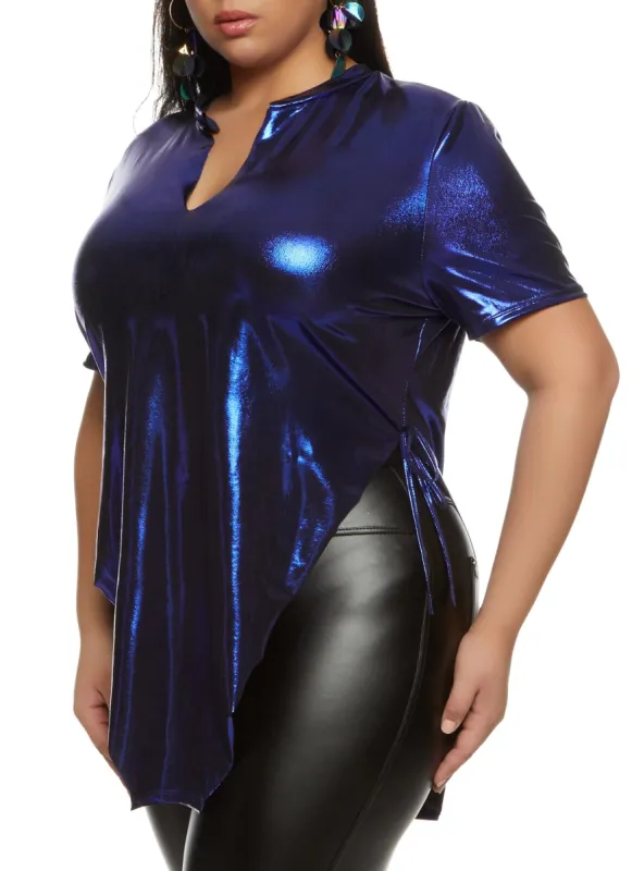 Plus Size Metallic Foil Hanky Hem Top sold by Rainbow
