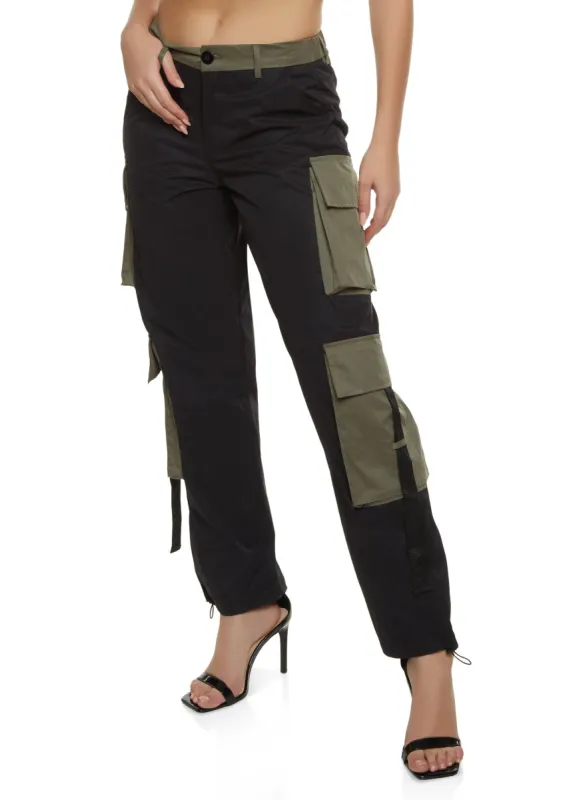 Color Block Toggle Drawstring Hem Cargo Pants sold by Rainbow