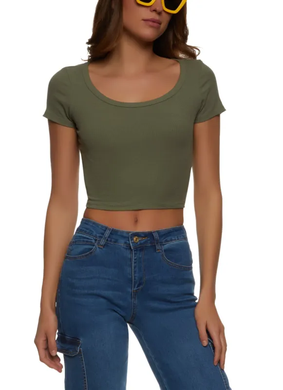 Rib Knit Scoop Neck Crop Top sold by Rainbow