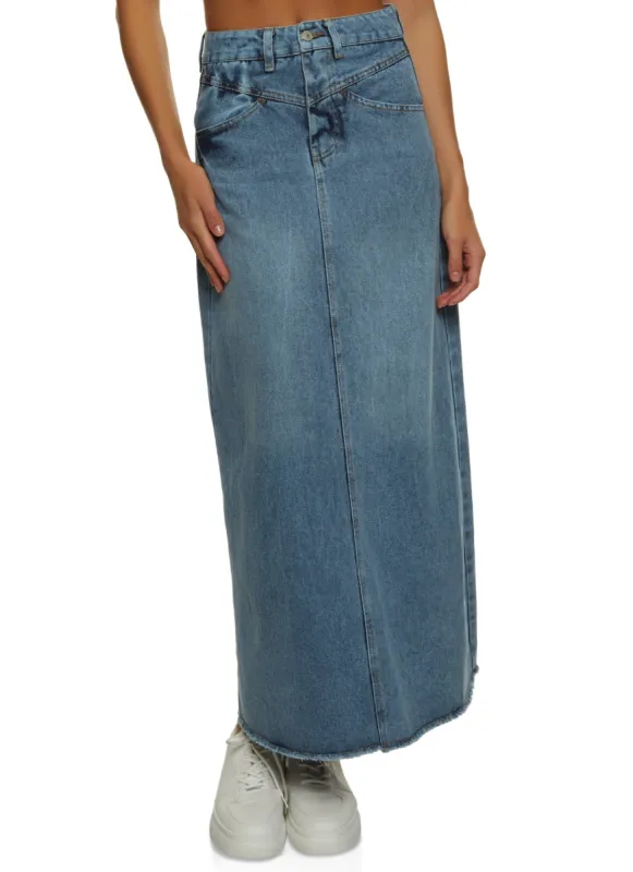 Frayed Hem Maxi Denim Skirt sold by Rainbow