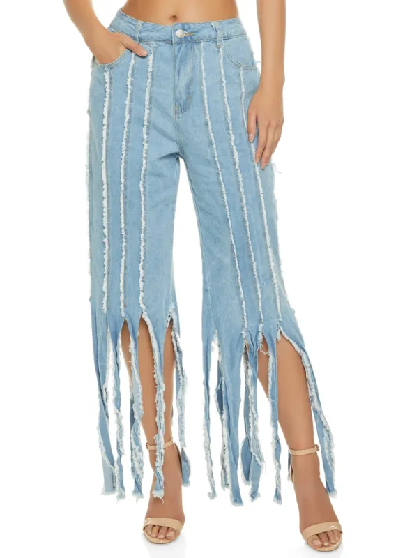 Frayed Fringe Hem Flare Jeans sold by Rainbow