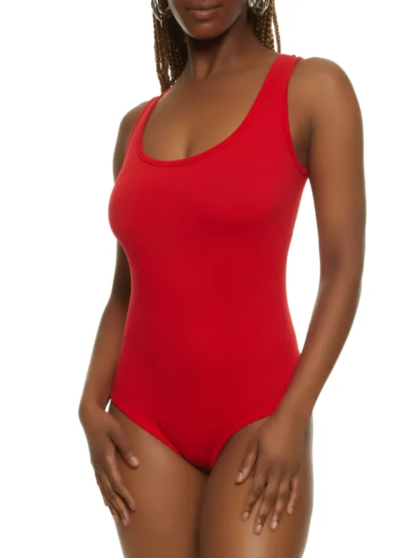 Ribbed Knit Seamless Scoop Neck Sleeveless Bodysuit sold by Rainbow