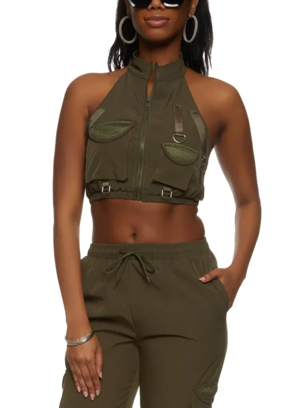 Zip Up Cargo Halter Top sold by Rainbow