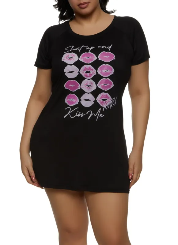 Plus Size Shut Up and Kiss Me Graphic Sleepshirt made by Rainbow