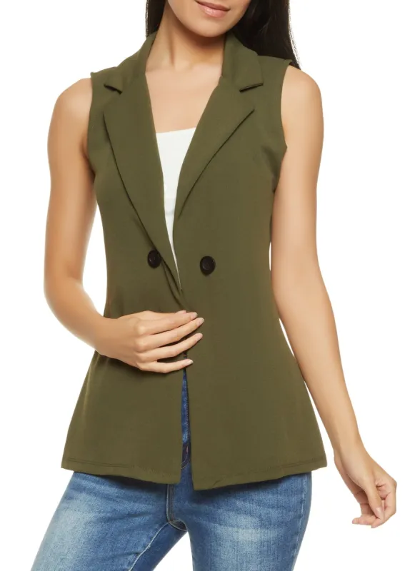 Crepe Knit Faux Button Blazer Vest sold by Rainbow