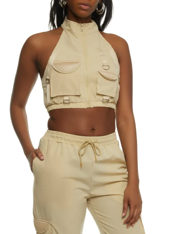 Zip Up Cargo Halter Top sold by Rainbow