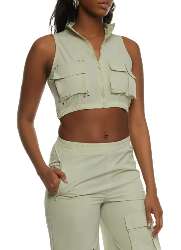 Cargo Pocket Zip Front Crop Top sold by Rainbow