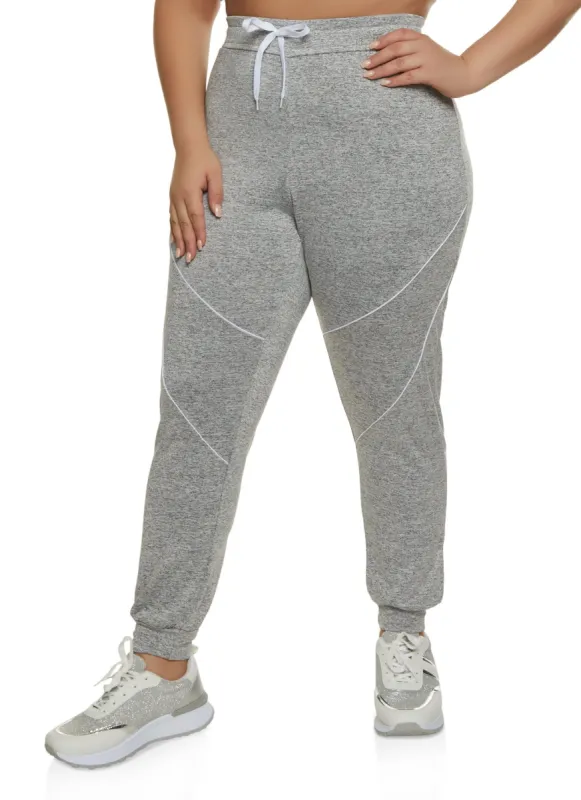 Plus Size Contrast Piping Drawstring Joggers sold by Rainbow