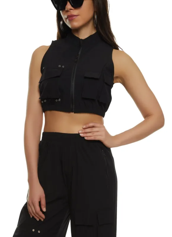 Cargo Pocket Zip Front Crop Top sold by Rainbow