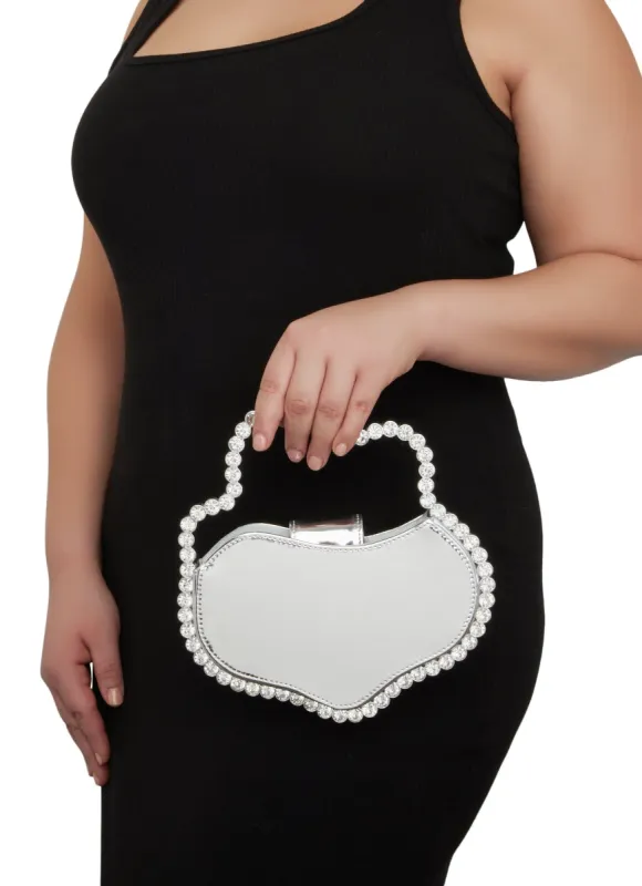 Faux Leather Wavy Rhinestone Handle Clutch sold by Rainbow