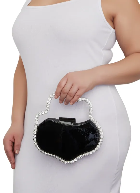 Faux Leather Wavy Rhinestone Handle Clutch sold by Rainbow