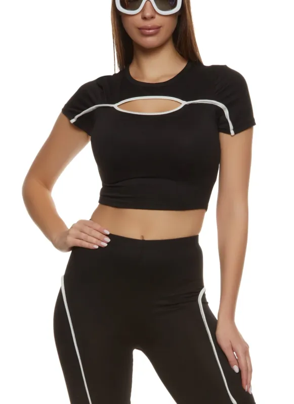 Contrast Piping Keyhole Crop Top sold by Rainbow