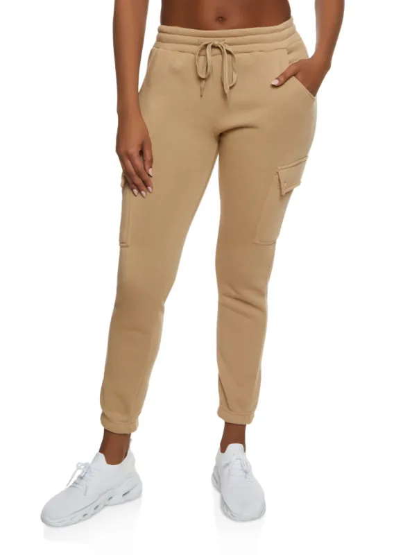 Solid Fleece Drawstring Cargo Pocket Joggers sold by Rainbow