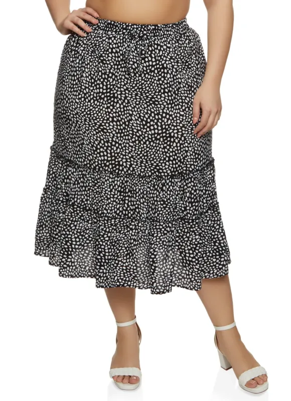 Plus Size Patterned High Waist Tiered Skirt sold by Rainbow