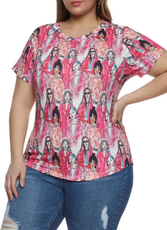 Plus Size Printed Rounded Hem Top sold by Rainbow