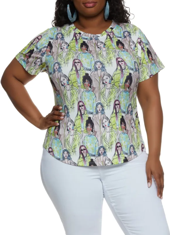 Plus Size Printed Rounded Hem Top sold by Rainbow
