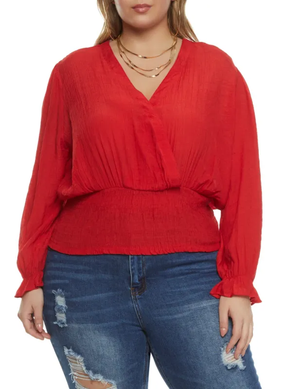 Plus Size Lace Up Back Faux Wrap Top sold by Rainbow