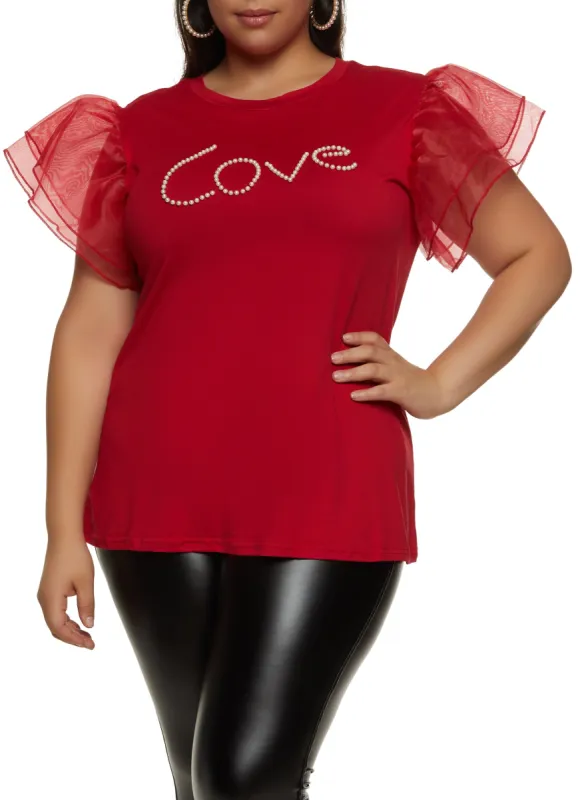 Plus Size Love Faux Pearl Graphic Top sold by Rainbow