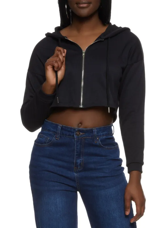 Solid Zip Front Cropped Hoodie sold by Rainbow