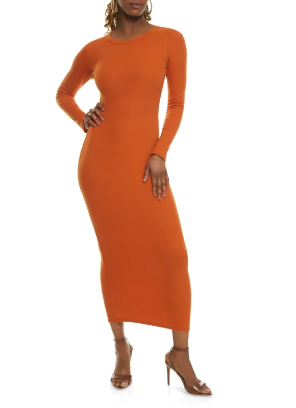 Ribbed Crew Neck Long Sleeve Maxi Dress sold by Rainbow