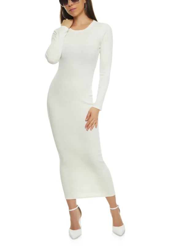Ribbed Crew Neck Long Sleeve Maxi Dress sold by Rainbow