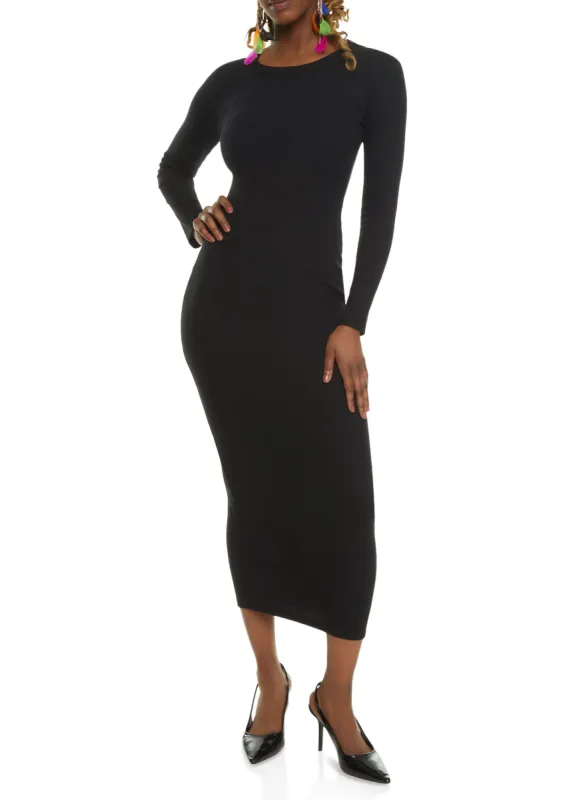 Ribbed Crew Neck Long Sleeve Maxi Dress sold by Rainbow