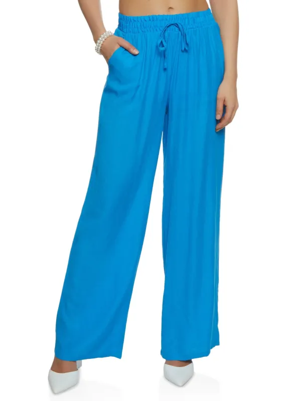 Solid Gauze Knit Faux Drawstring Wide Leg Pants sold by Rainbow