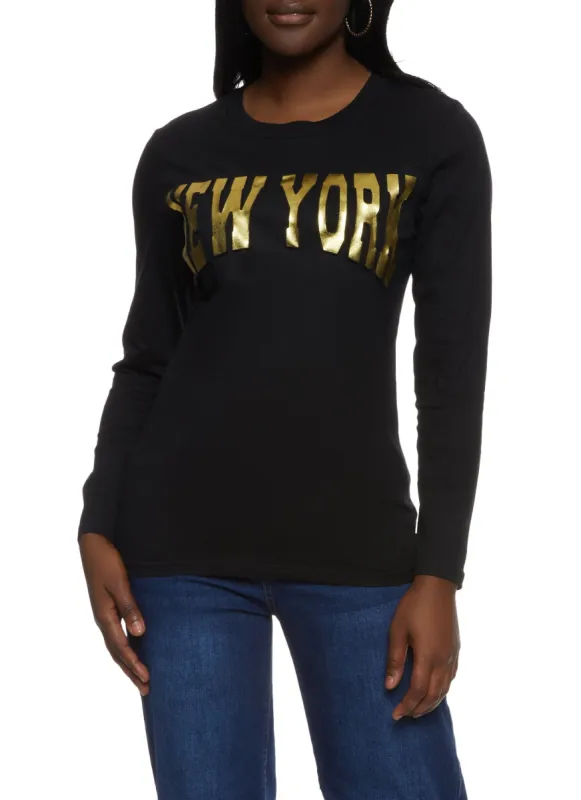 New York Foil Screen Long Sleeve Tee sold by Rainbow